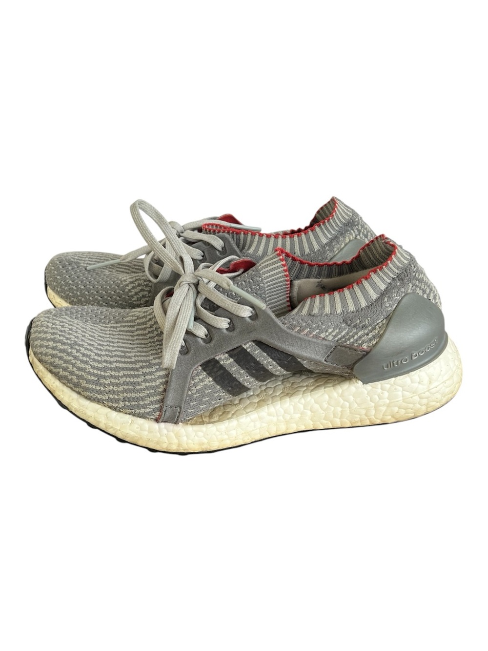 Adidas Ultraboost X Running Shoes in a Grey Red knit colorway Women’s Size 7.5